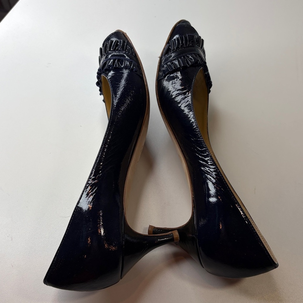 Butter Dandy Navy Blue Patent Leather Peep-Toe Heels Women’s 7 1/2 B - Picture 14 of 16